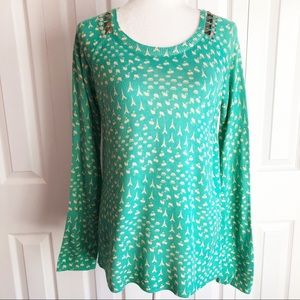 Belle du Jour Turquoise Paris Eiffel Tower Print Sweater